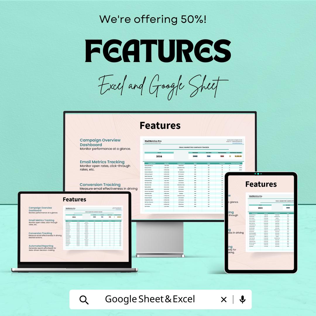 Email Marketing Campaign Tracker Template | Email Metrics Dashboard | Campaign Analytics Spreadsheet | Digital Marketing Planner