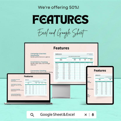Email Marketing Campaign Tracker Template | Email Metrics Dashboard | Campaign Analytics Spreadsheet | Digital Marketing Planner