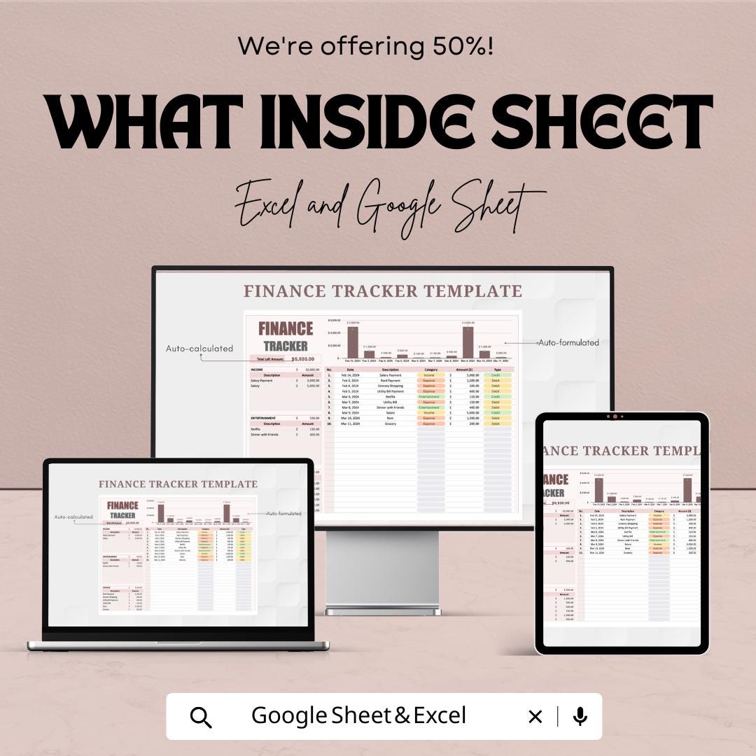 Finance Tracker Template | Budget Planner Spreadsheet | Income and Expense Tracker | Monthly Budget Planner | Personal Finance Organizer
