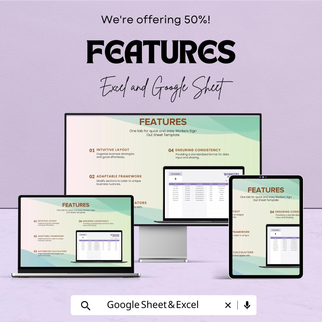 Workers Sign Out Sheet - Excel & Google Sheets Template | 50% Off | Employee Sign-In/Sign-Out Tracker