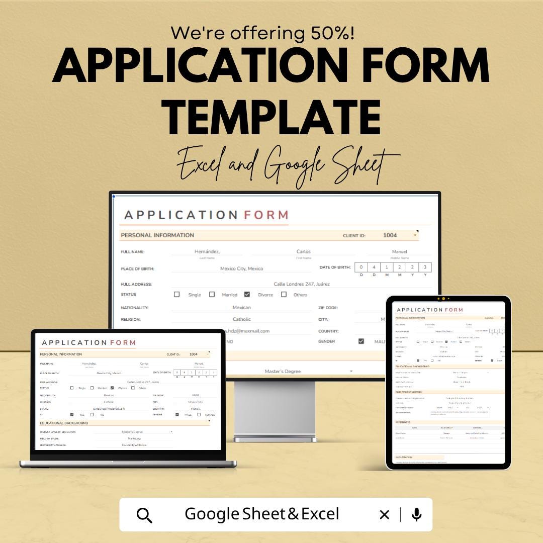 Application Form Template | Job Application Spreadsheet | Employee Recruitment Form | Excel & Google Sheets Application Tracker |