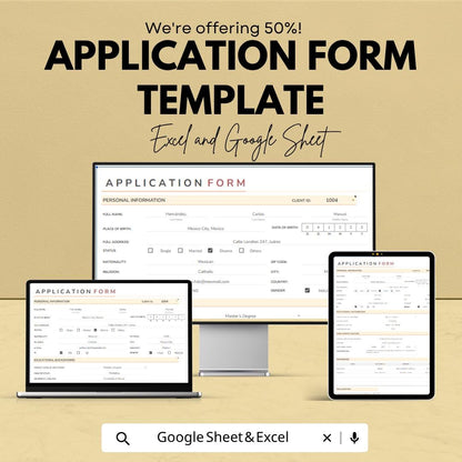 Application Form Template | Job Application Spreadsheet | Employee Recruitment Form | Excel & Google Sheets Application Tracker |