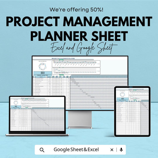 Project Management Planner Sheet | Excel & Google Sheet Dashboard | Gantt Chart | Task Timeline | Resource Allocation Tool