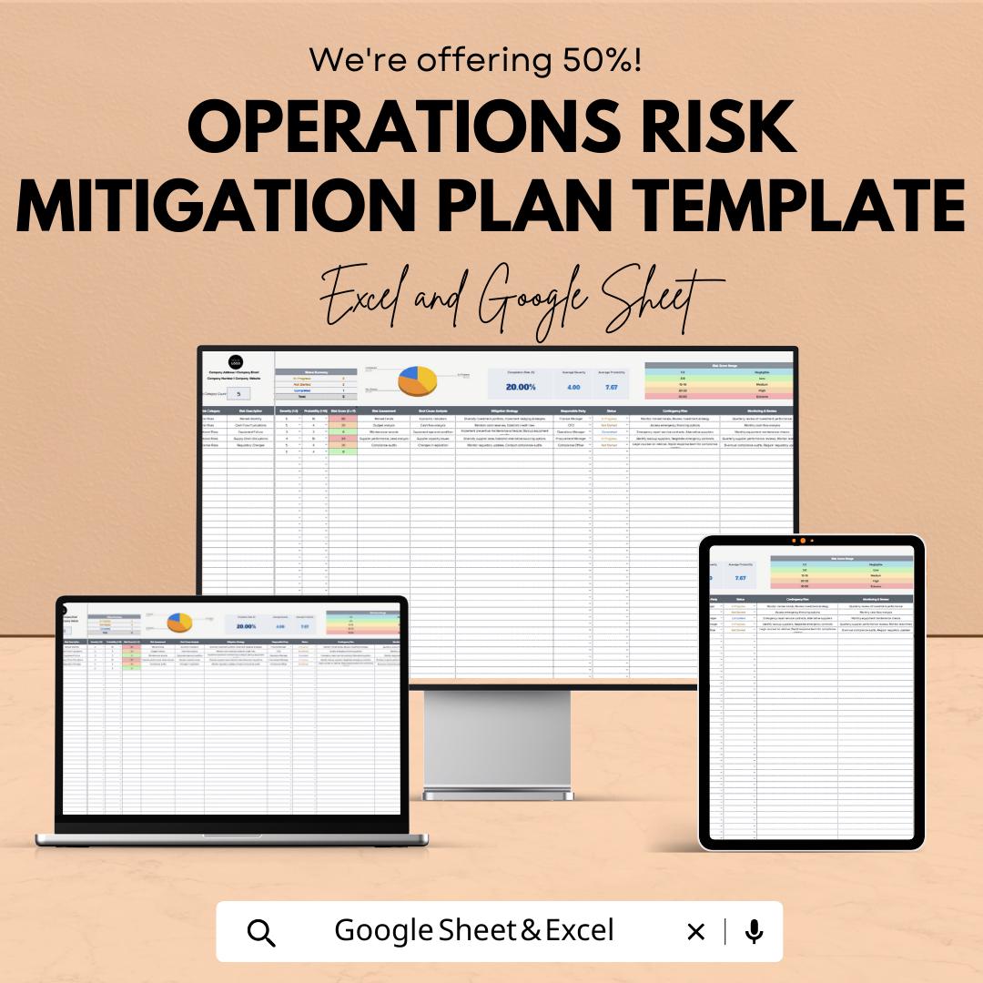 Operations Risk Mitigation Plan Template | Risk Management Spreadsheet | Excel & Google Sheets Business Tool