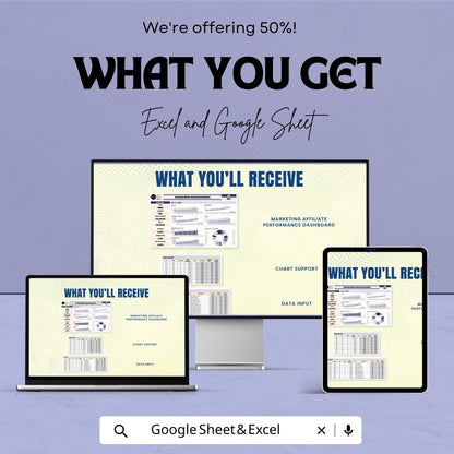 Marketing Affiliate Performance Dashboard Sheet - Excel & Google Sheet Template for Tracking Affiliate Marketing