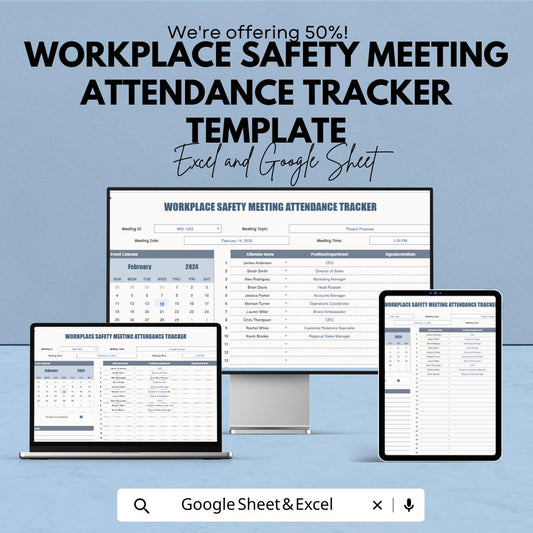 Workplace Safety Meeting Attendance Tracker | Excel & Google Sheets Template | Safety Meeting Log | Employee Attendance Sheet
