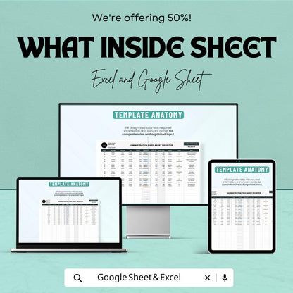 Administration Fixed Asset Register Template | Asset Tracking Spreadsheet | Depreciation Tracker | Business Asset Log