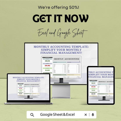 Monthly Accounting Template | Income & Expense Tracker | Monthly Finance Tracker | Accounting Sheet