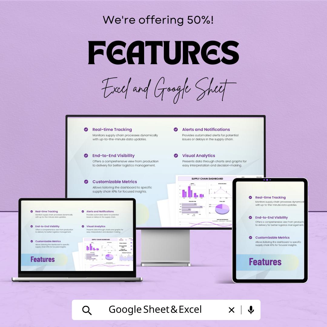 Supply Chain Dashboard Sheet | Excel & Google Sheets | Inventory KPI Tracker | Supplier Report | Logistics Metrics | Automated Charts