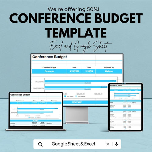 Conference Budget Template | Event Budget Spreadsheet | Expense Tracker | Event Planner Budget | Financial Planning Sheet