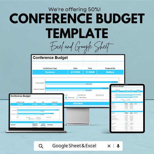 Conference Budget Template | Event Budget Spreadsheet | Expense Tracker | Event Planner Budget | Financial Planning Sheet