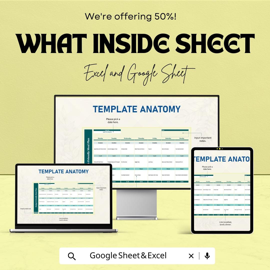 Budget-Friendly Meal Plan Sheet | Excel & Google Sheet Template for Smart Meal Planning