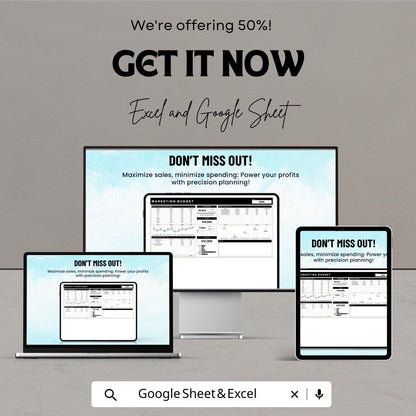 E-commerce Marketing Budget Template | Marketing Budget Planner | Marketing Expense Tracker | Excel & Google Sheets Template |