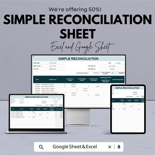 Simple Reconciliation Sheet for Quick Financial Balancing | Excel & Google Sheets Template | Automated Matching and Error Detection