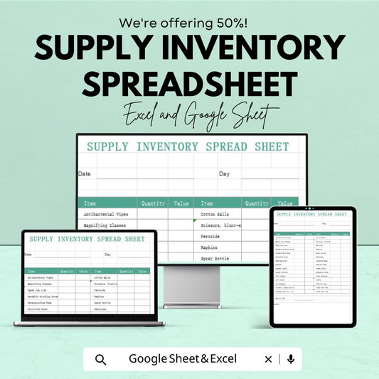 Supply Inventory Spreadsheet for Excel & Google Sheets - Track Supplies, Stock, and Usage, Simple Inventory Management, Printable Inventory