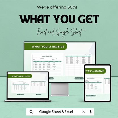 Lunch Sign-in Sheet - Excel & Google Sheet - Track Attendance with Ease - Employee Sign-in Template for Workplace, Office, and Events