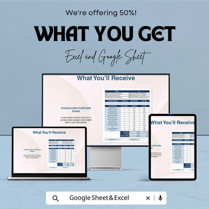 General Construction Estimate Template | Construction Cost Spreadsheet | Building Estimate Template | Excel & Google Sheets |