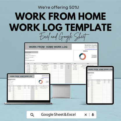 Work From Home Work Log Template | Remote Work Tracker Spreadsheet |  Work Log | Employee Work Log Sheet | Productivity Tracker