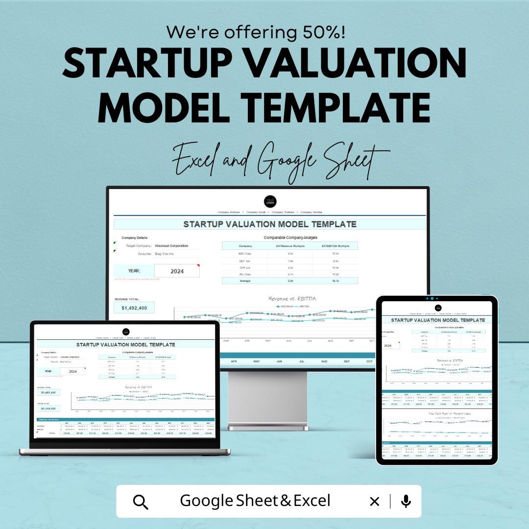 Startup Valuation Model Template | Excel & Google Sheets Financial Model | Business Valuation Spreadsheet