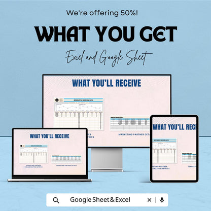 Marketing Partner Collaboration Metrics Sheet | Excel & Google Sheet | 50% OFF | Performance Tracking and Goal Setting Template