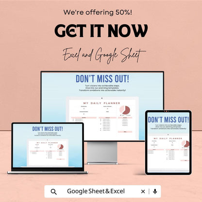 Blank Planner Sheet | Daily Planner Template | Excel and Google Sheets | Customizable Planner for Organization & Productivity