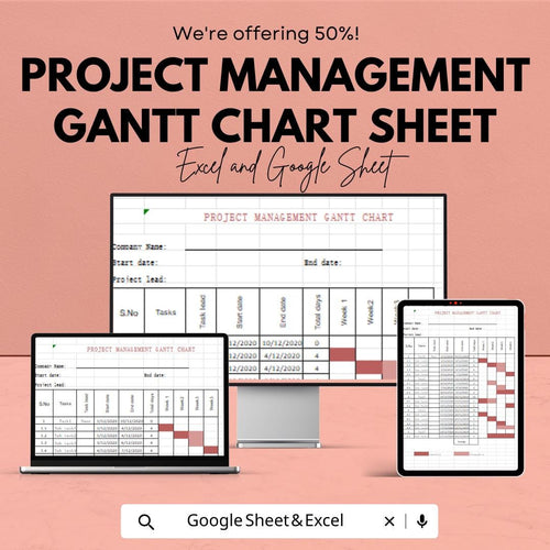 Project Management Gantt Chart Sheet | Excel & Google Sheets | Timeline Tracker | Project Planner | Task Milestone Chart | Editable Template