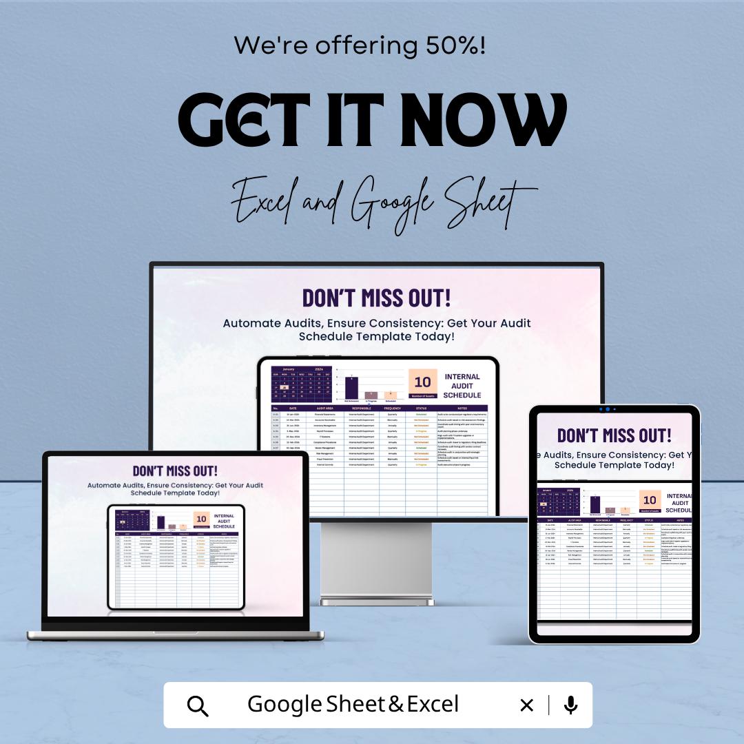 Automated Audit Tracker | Internal Audit Schedule Template | Compliance Dashboard | Audit Planner Spreadsheet