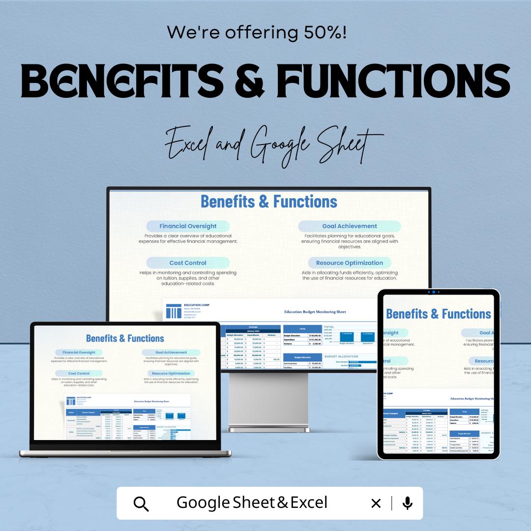 Education Budget Monitoring Sheet Template | School Budget Tracker | Education Expense Monitoring | Academic Finance Dashboard