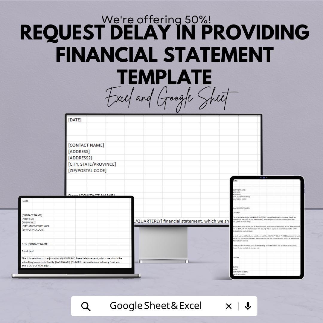 Request Delay in Providing Financial Statement Template | Editable Letter Format | Excel & Google Sheet Business Document
