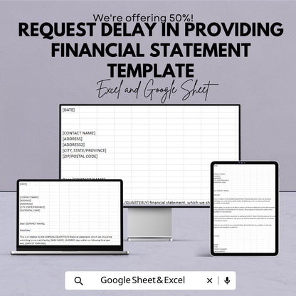 Request Delay in Providing Financial Statement Template | Editable Letter Format | Excel & Google Sheet Business Document