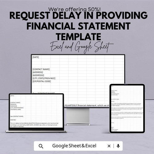 Request Delay in Providing Financial Statement Template | Editable Letter Format | Excel & Google Sheet Business Document