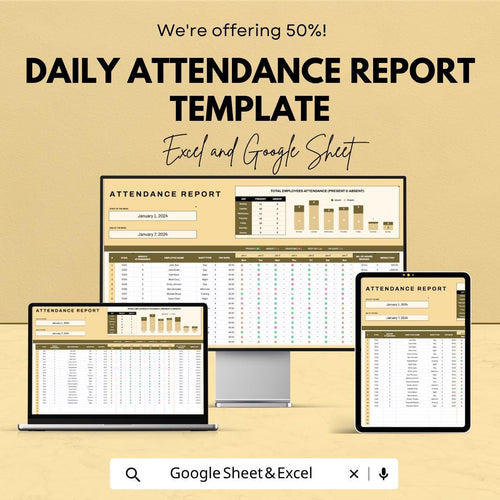Daily Attendance Report Template | Employee Attendance Tracker | Staff Attendance Sheet | HR Template