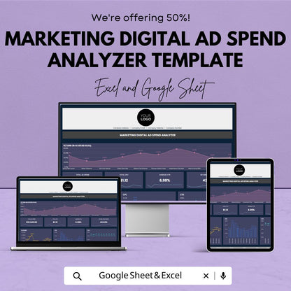 Marketing Ad Spend Analyzer Template | Digital Marketing Dashboard | ROI Tracker Spreadsheet | Excel & Google Sheets Campaign Performance