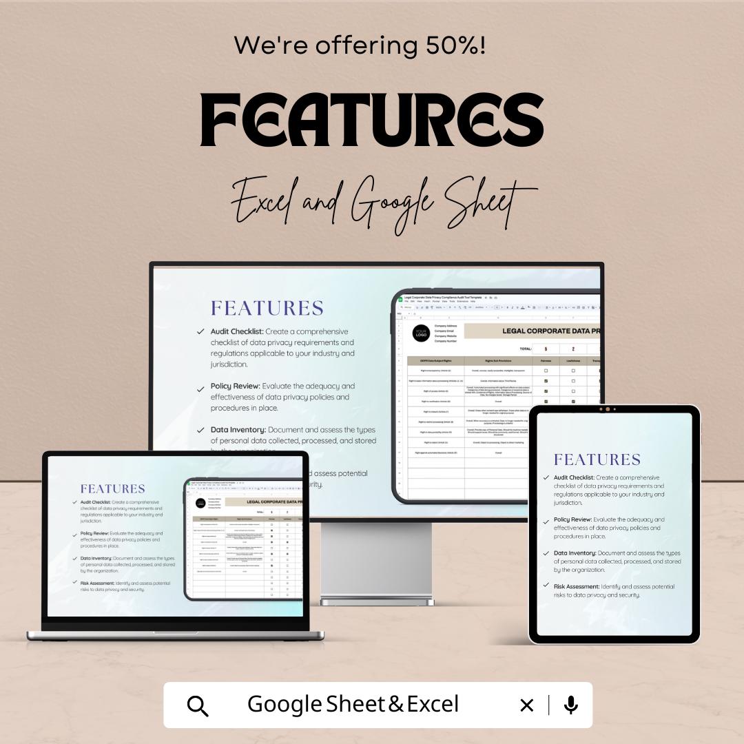 Legal Corporate Data Privacy Compliance Audit Tool Template | GDPR Privacy Audit Checklist | Compliance Tracker Spreadsheet
