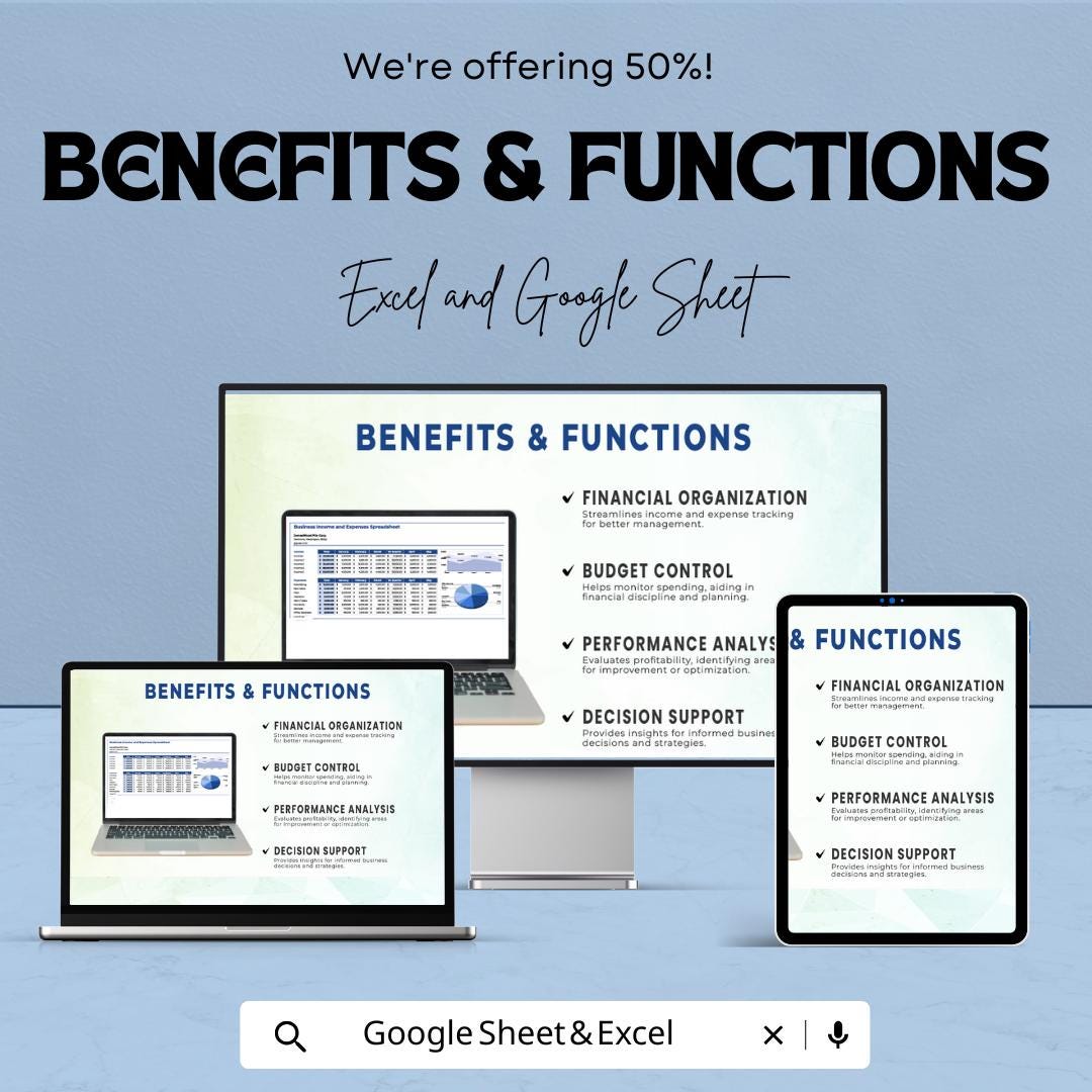Small Business Income and Expenses Spreadsheet Template | Income Expense Tracker | Business Budget Worksheet | Finance Tracker