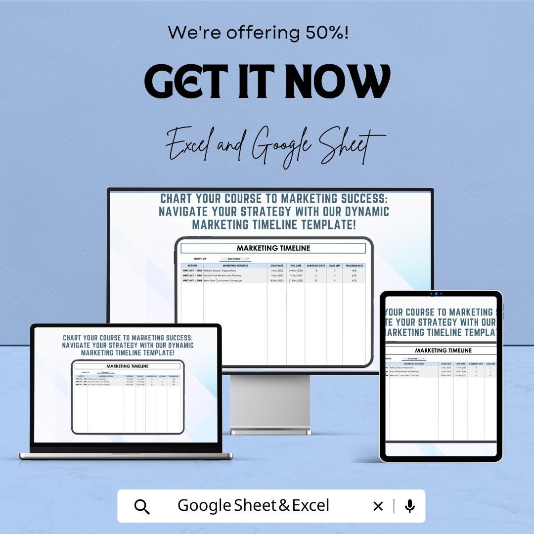 Marketing Timeline Sheet for Strategic Planning | Excel & Google Sheets Template | Marketing Campaign Planner