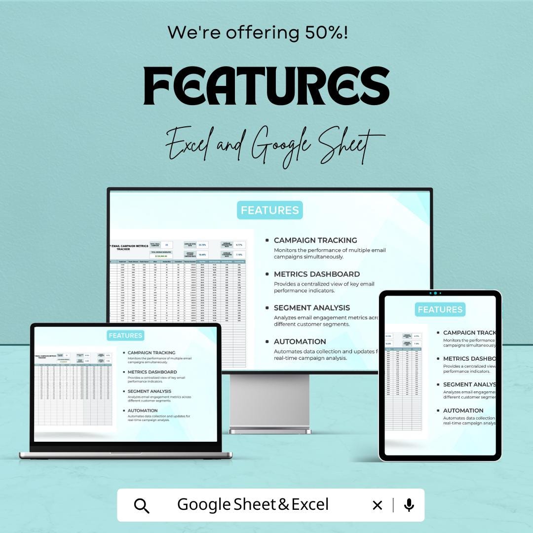 Startup Email Campaign Metrics Tracker Template | Email Marketing Analytics Spreadsheet | Excel & Google Sheets