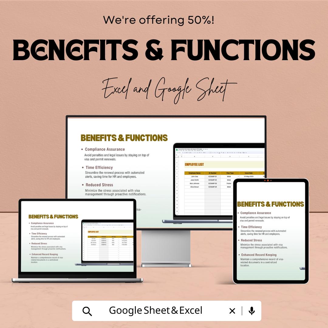 Visa & Work Permit Expiry Alert System HR Template | Excel and Google Sheets | Employee Compliance Tracker