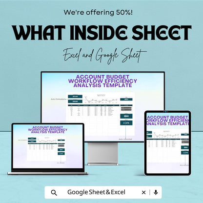 Account Budget Workflow Efficiency Analysis Template | Excel & Google Sheets Budget Dashboard | Financial Tracking Spreadsheet