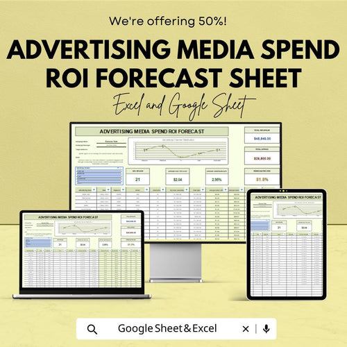 Media Spend ROI Forecast Sheet | Excel & Google Sheets | Advertising ROI Calculator | Campaign Budget Tracker | Marketing Spend Planner