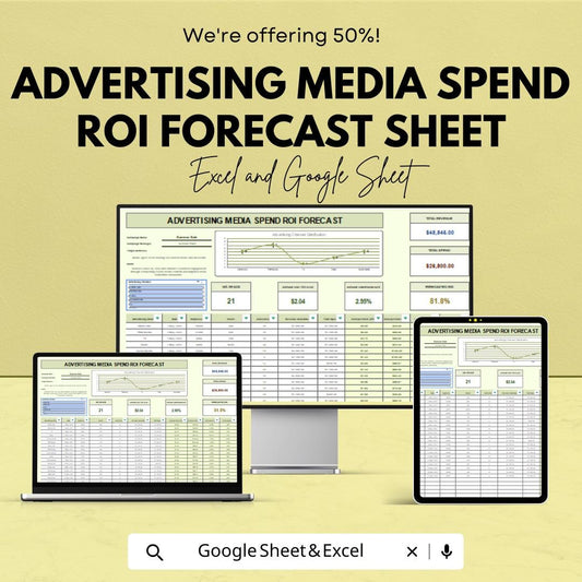 Media Spend ROI Forecast Sheet | Excel & Google Sheets | Advertising ROI Calculator | Campaign Budget Tracker | Marketing Spend Planner