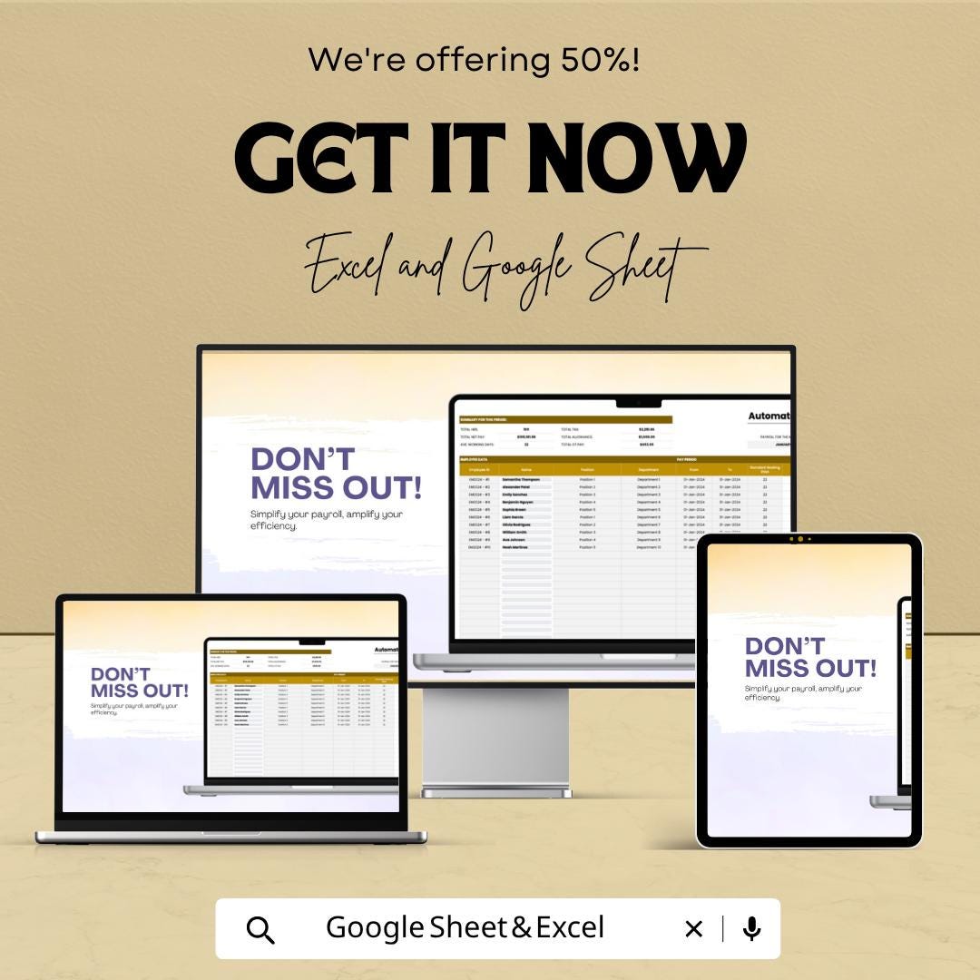 Automated Payroll Template | Payroll Calculator Spreadsheet | Salary Tracker | Employee Payroll System | Accounting Template