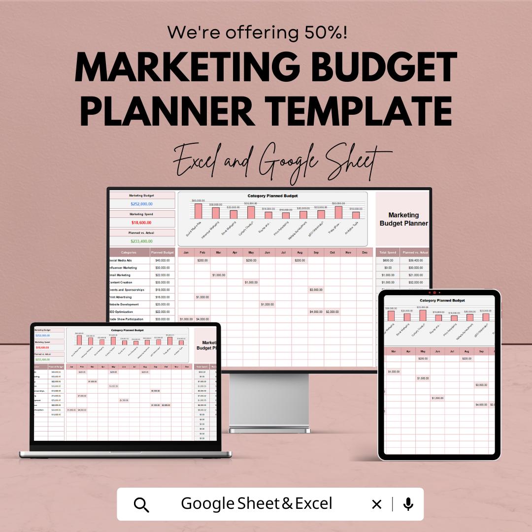 Marketing Budget Planner Template | Marketing Budget Sheet | Monthly Budget Planner | Marketing Expense Tracker | Google Sheet