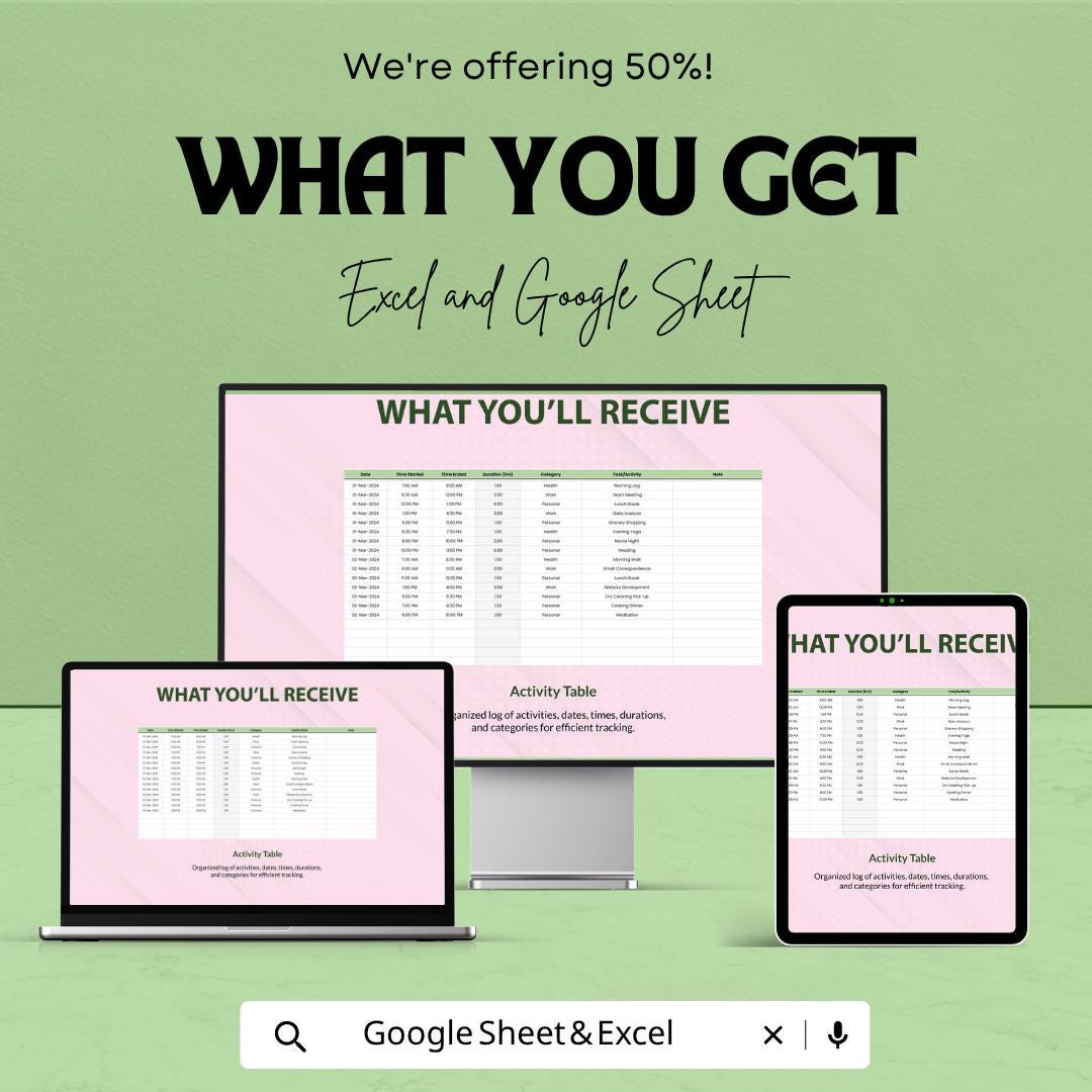 Blank Worksheet Template | Activity Tracker Spreadsheet | Task & Time Tracking Sheet |Google Sheets | Editable Productivity Planner