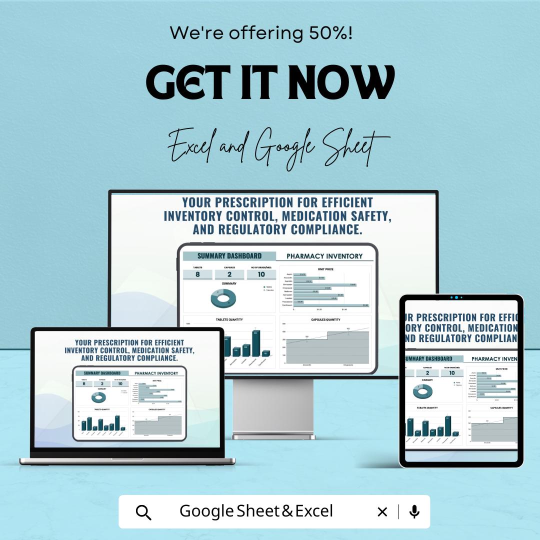Pharmacy Inventory Management Sheet | Excel & Google Sheets Template | Medication Stock Tracker | Inventory Control | Drug List Tracker