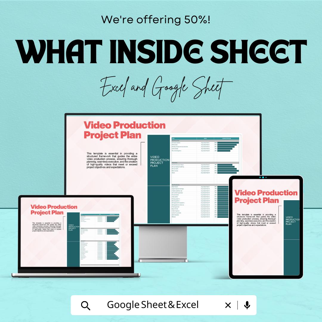 Video Production Project Plan Template | Google Sheet & Excel | Filmmaking Timeline Planner | Pre to Post Production Tracker