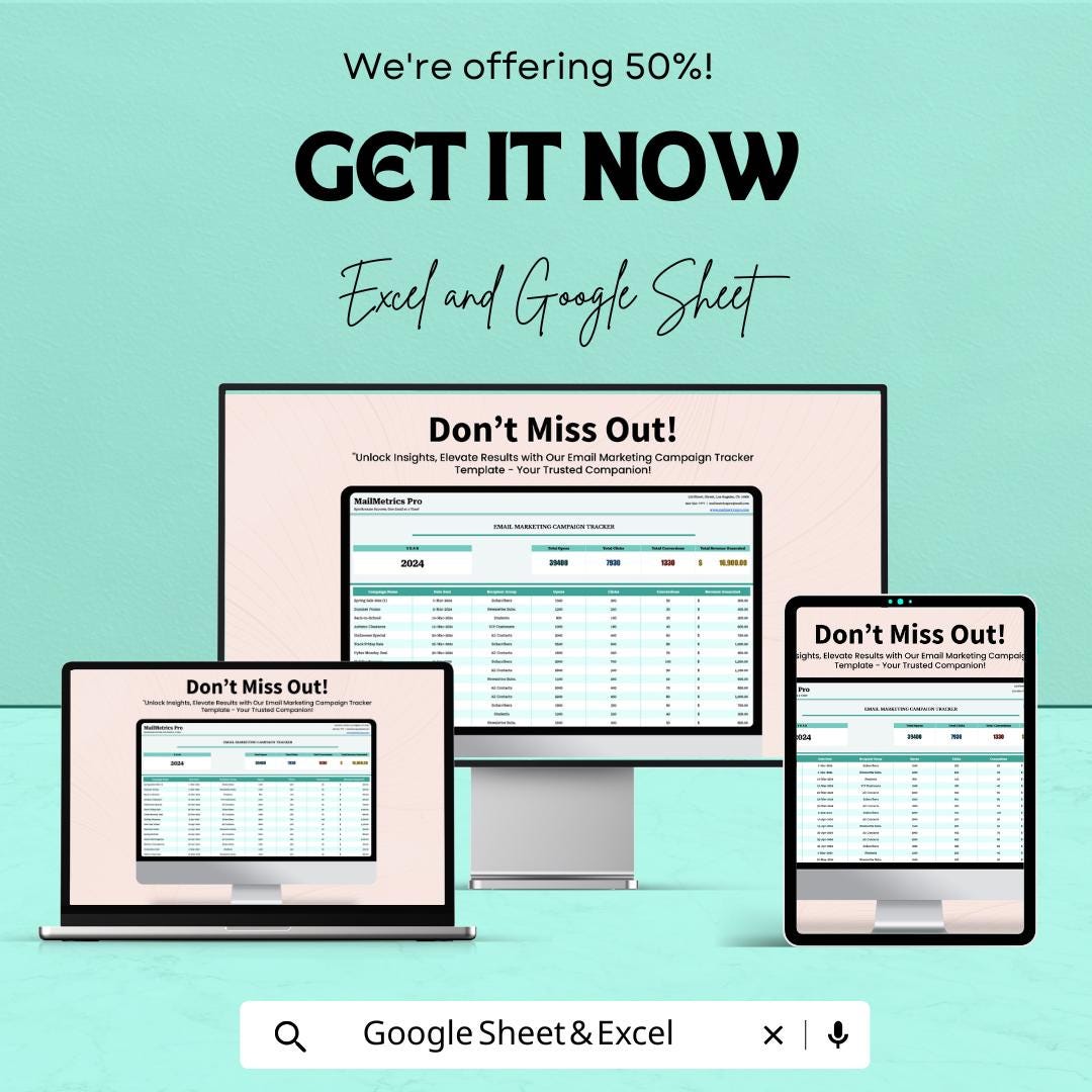 Email Marketing Campaign Tracker Template | Email Metrics Dashboard | Campaign Analytics Spreadsheet | Digital Marketing Planner