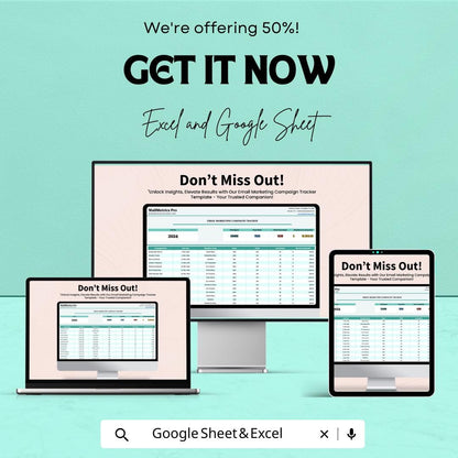 Email Marketing Campaign Tracker Template | Email Metrics Dashboard | Campaign Analytics Spreadsheet | Digital Marketing Planner