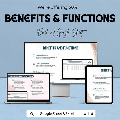 Advertising ROI Analysis Spreadsheet Template, Marketing Performance Dashboard, Ad Spend Tracker, Campaign ROI Calculator