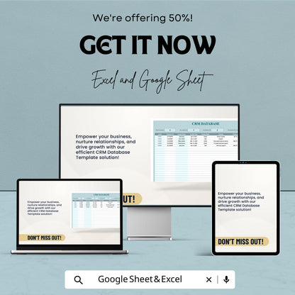 CRM Database Template | Customer Relationship Manager | Excel and Google Sheets CRM | Sales Tracker | Client Management Spreadsheet